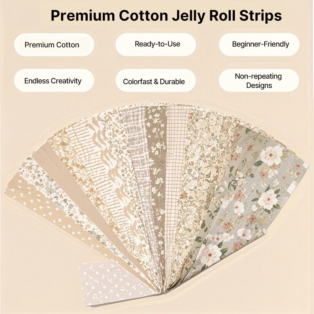 iMzoon 42 Pcs Jelly Roll Fabric Strips for Quilting Sewing-2.6 Inch Precut Cotton Floral Fabric Strips Bundles, Perfect Quilting Fabric for Sewing,DIY Sewing Supplies(Brown)