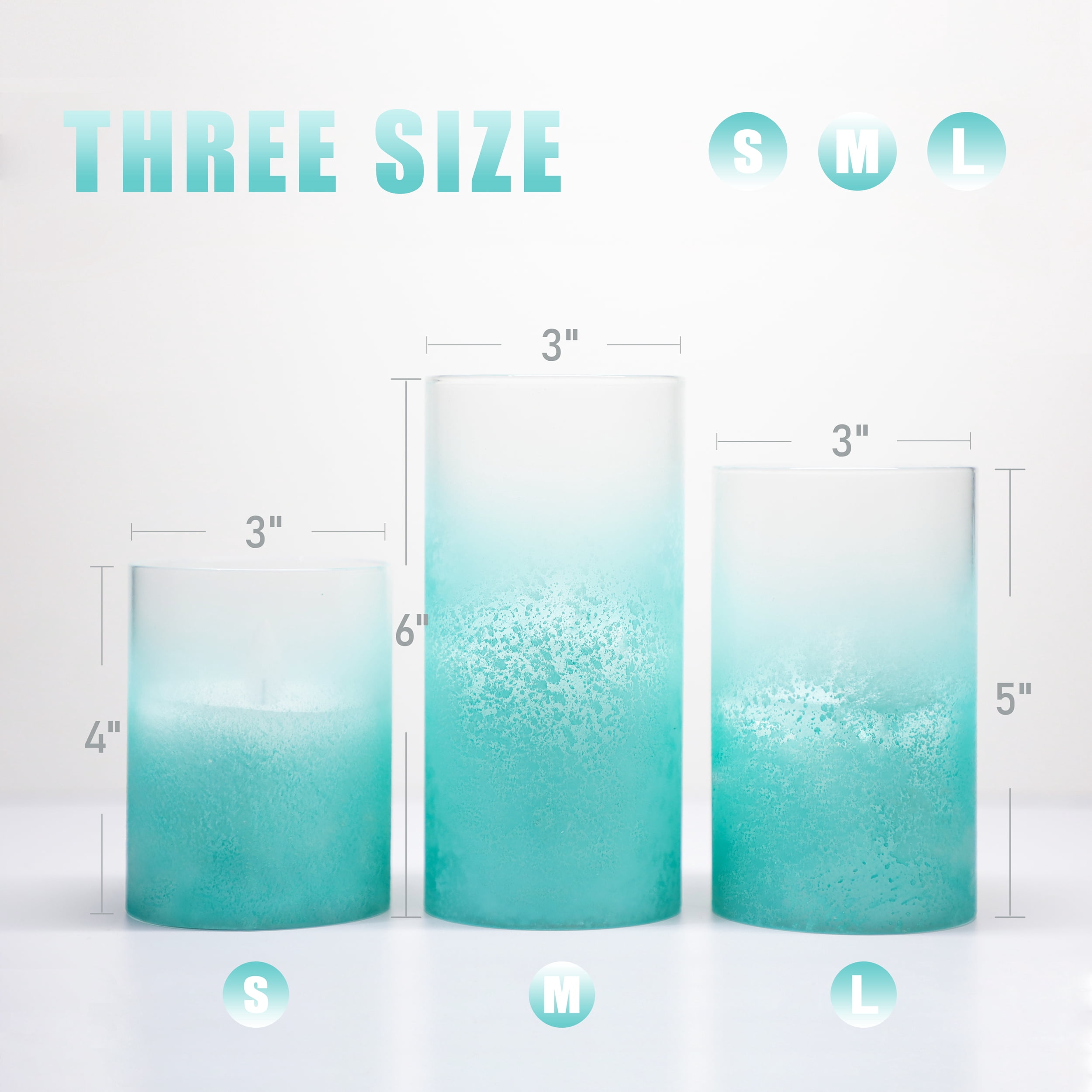 Meltone Glass LED Flameless Candles with Remote, Teal Pillar Candles Battery Operated, 3''x4''/5''/6'', Set of 3