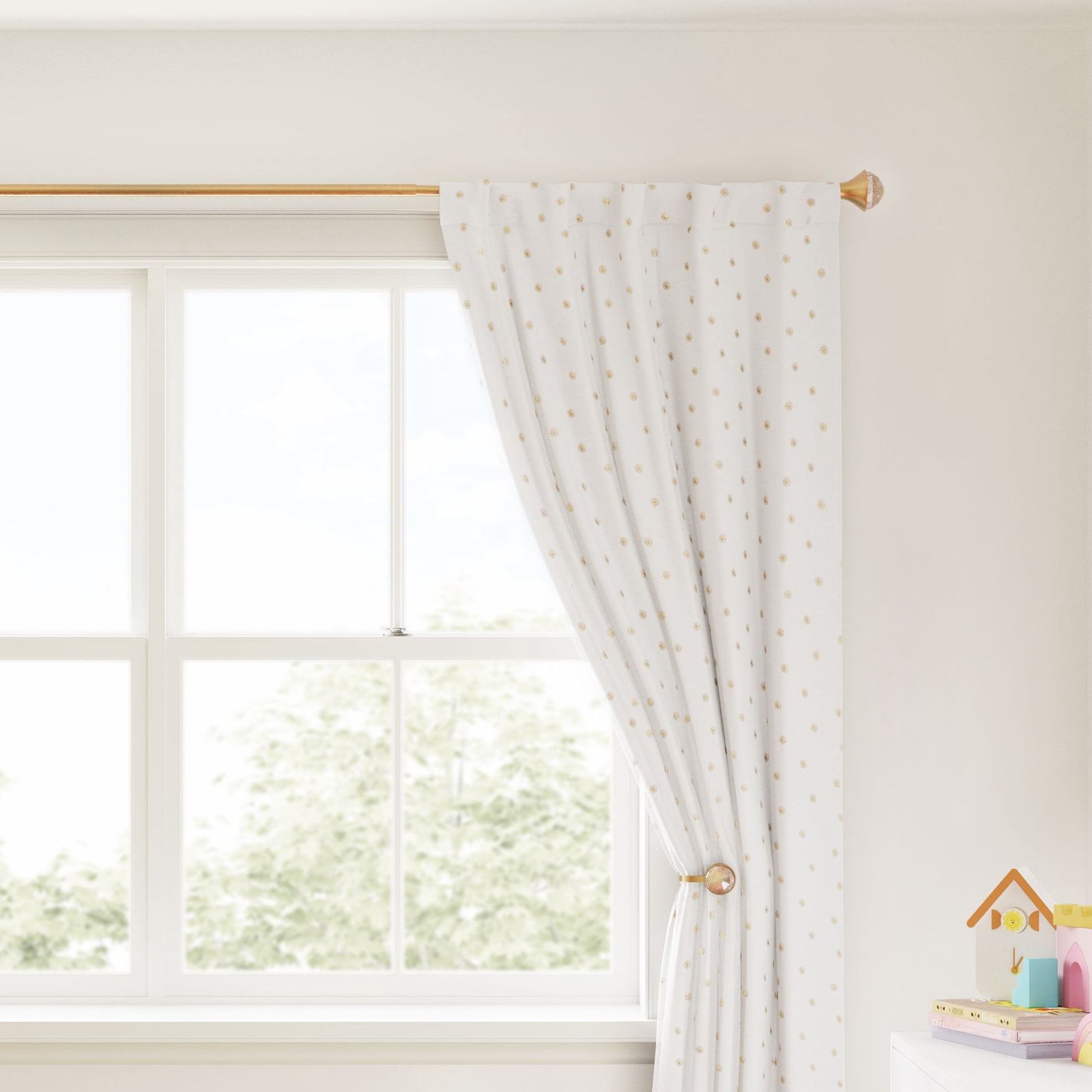 Mainstays Kids Gold Faceted Gem Single Curtain Rod, 3/4 in, Adjustable 28 in-48 in