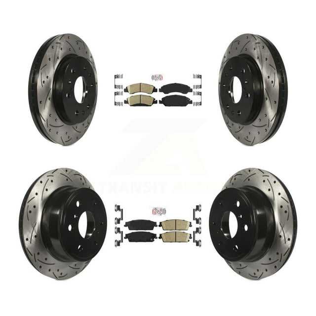 Transit Auto Front Rear Ceramic Pads and Coated Drilled Slotted Disc Brake Rotors Kit for Car Chevrolet GMC Sierra 1500 Silverado Avalanche Tahoe Cadillac Yukon Suburban XL Escalade EXT ESV KDA-101175
