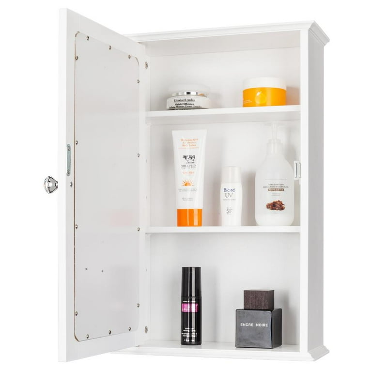 Ktaxon Bathroom Cabinet Wall Mount Mirrored Medicine Cabinet Storage Organizer with Single Door and Adjustable Shelves White, Size: 13.4 x 5.9 x 20.9