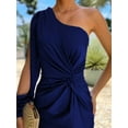 thumbnail image 2 of Women'S One Shoulder Long Sleeve High Split Cocktail Wedding Party Maxi Dress Dark Blue S, 2 of 6
