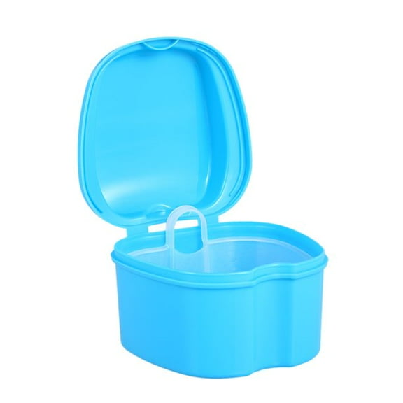 Porfeet Denture Bath Box Case False Teeth Storage Box Cleaning Container with Rinsing Basket Retainer 1pcs