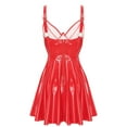 thumbnail image 5 of YONGHS Women's Faux Leather A-Line Dress Steampunk Ruffle Mini PU Dresses Rave Party Clubwear Red M, 5 of 7