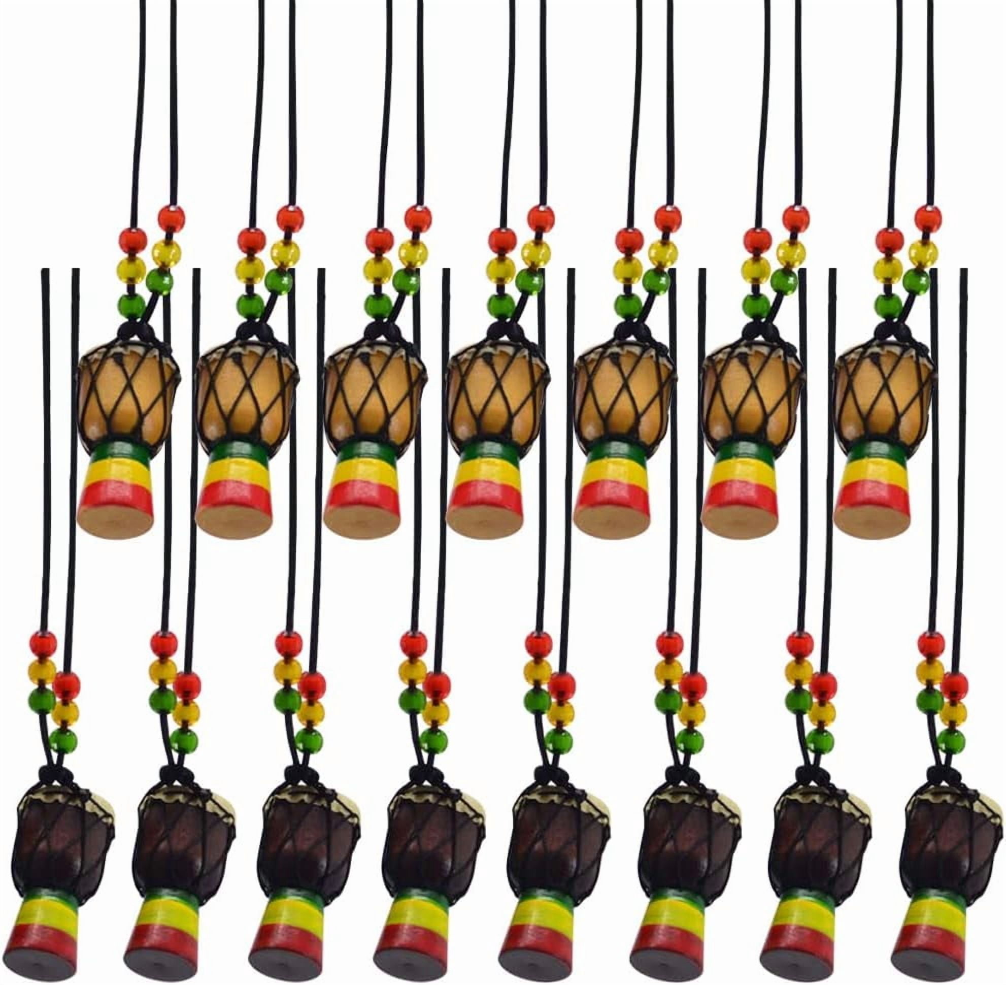 5Pcs Instrument Necklaces Wooden Classic Djembe Drum Mini Pendant African Drum Bongos Percussion Jewelry Necklace Drums for Kids Adults Party Supply School Gift