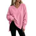 thumbnail image 5 of Ozmmyan Womens V Neck Long Sleeve Sweatshirt Side Slit Oversized Relaxed Fit Shirt Fall Winter, 5 of 7