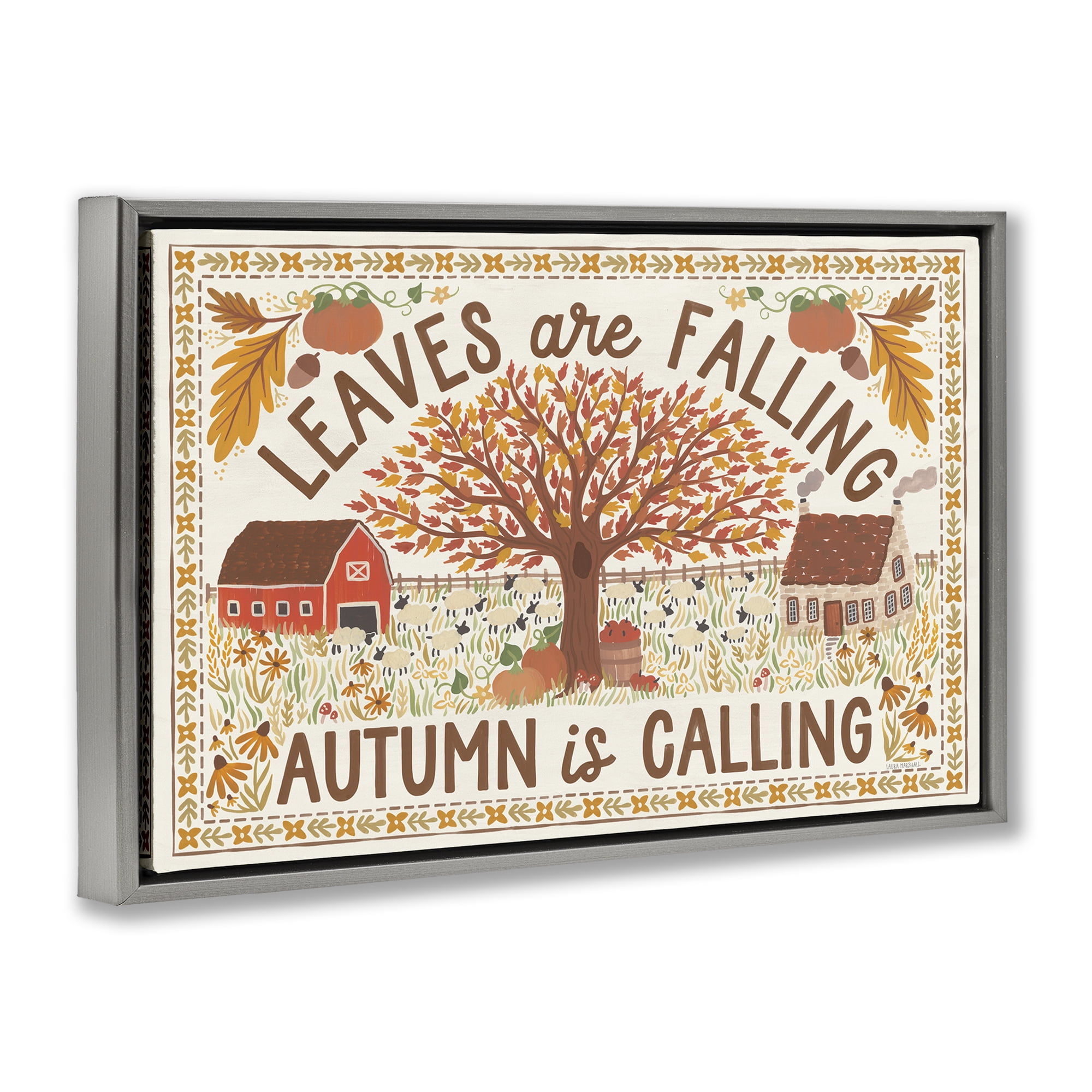 Stupell Industries Leaves Are Falling Scene Landscape Painting Gray Floater Framed Canvas Art Prints Wall Art, 25 x 17