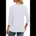 thumbnail image 4 of Blusas de Mujer con Mangas 3/4 y Cuello en V, Estilo Túnica Informal, Básicas, Holgadas L, 4 of 6