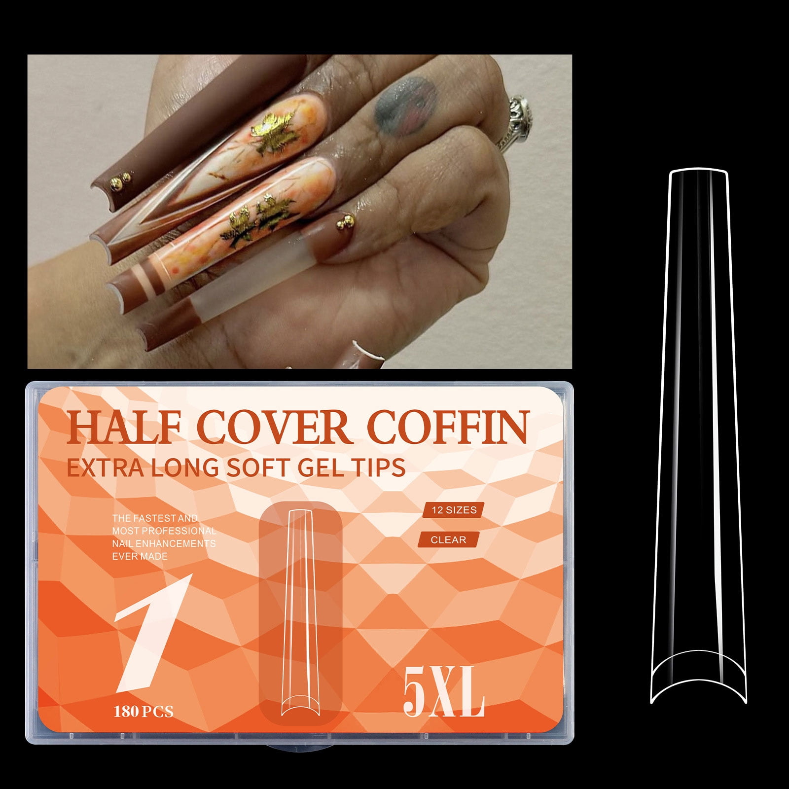 180pcs Extra Super Long 5XL Transparent Nails Tips for Salon Quality French Nails Art Wedding Party Nails Decorations