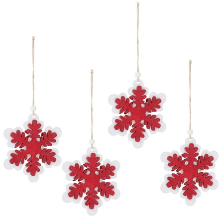 

BESTONZON 4Pcs Christmas Snowflake Decors Wood Snowflake Pendants Party Decors (Red)