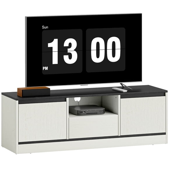 HOMCOM Modern TV Stand for 43-55 Inch TV, TV Console with Storage, White
