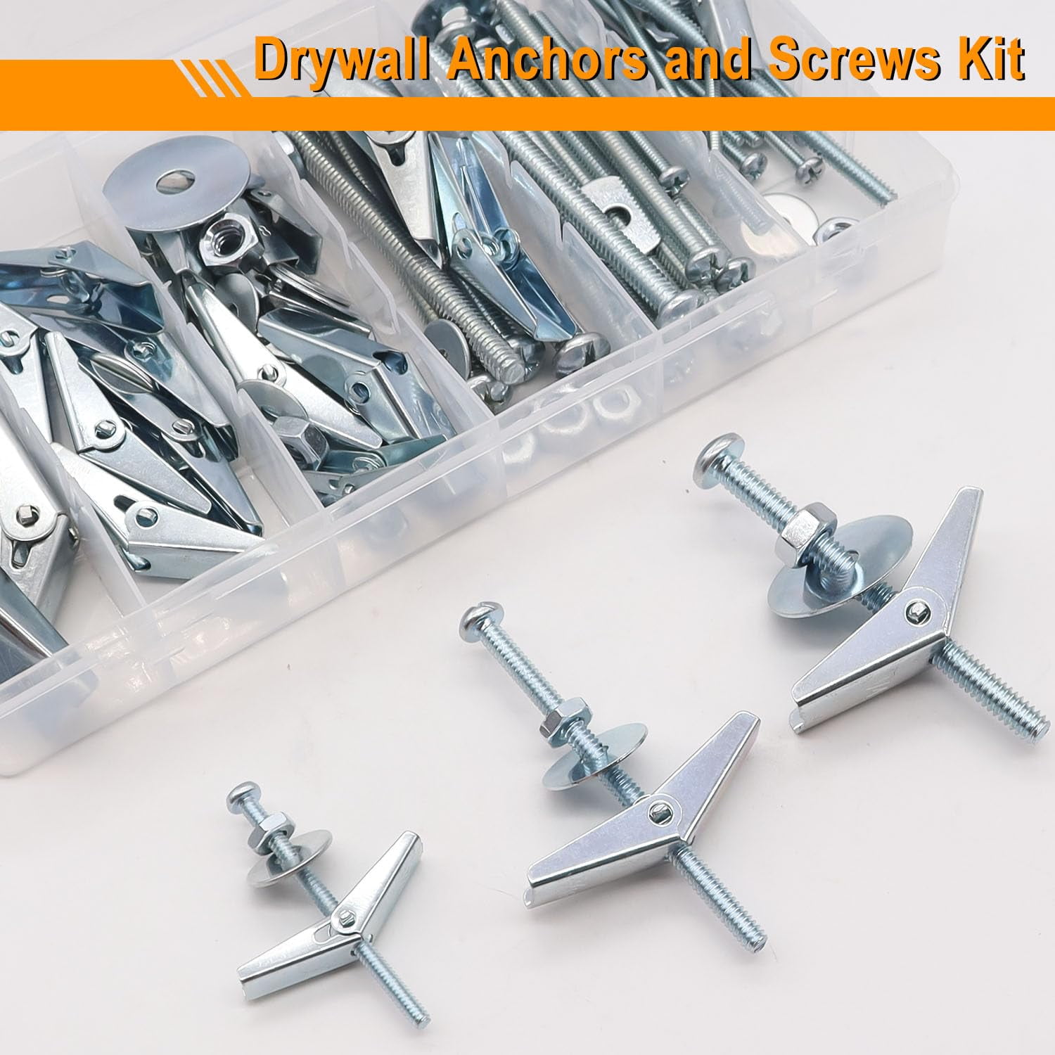 100Pcs Toggle Bolts 1/8" 3/16" 1/4" Heavy Duty Drywall Anchors and Screws Assortment Set Toggle Bolts and Wing Nut Kit with Nuts washers (25sets) K-136