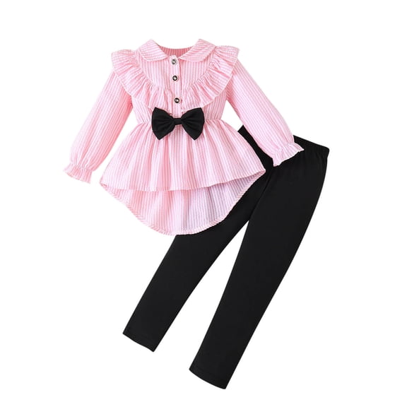 ZACPNCV Toddler Girl Clothes Girl 2pcs Fall Winter Outfit Ruffle Hem Top and Pants Pink 6-7 Years