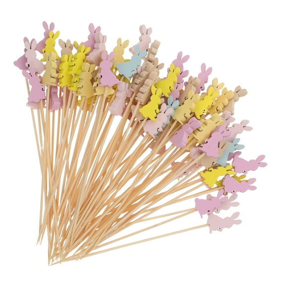 100pcs Natural Bamboo Easter Party Toothpicks Colorful Bunny Bamboo Cocktail Picks for Appetizers Desserts Sandwiches Drinks