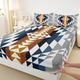 thumbnail image 3 of Homewish Southwestern Aztec Geometric Queen Sheet Sets,Retro Rhombus Stripe Flat Sheet,Gray Brown Queen Fitted Sheet For Boys Kids,Microfiber Bedroom Decor,4 Pieces, 3 of 7