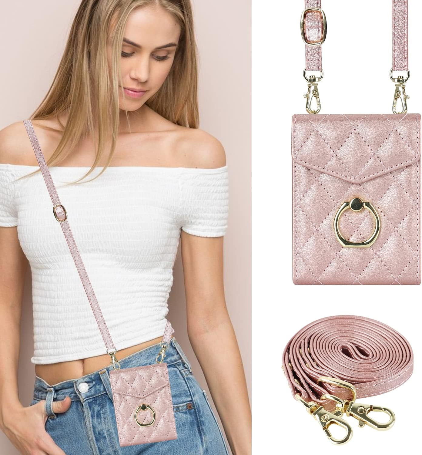 Phone Case for Samsung Galaxy Z Flip 5 5G 2023 Wallet Cover with RFID Blocking Ring Crossbody Wrist Strap Stand Credit Card Holder Leather Cell ZFlip5 Z5 G Flip5 5Z Women Men Girls Rose Gold