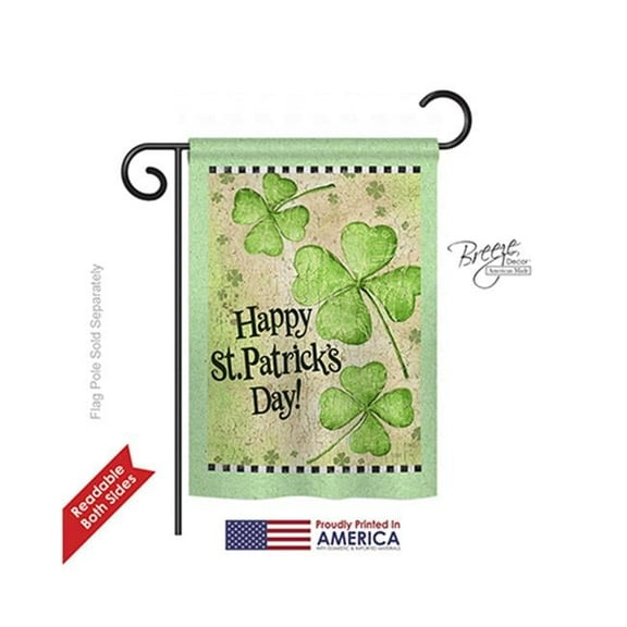 Breeze Decor 52032 St Pats St. Patricks Day Clover 2-Sided Impression Garden Flag - 13 x 18.5 in.