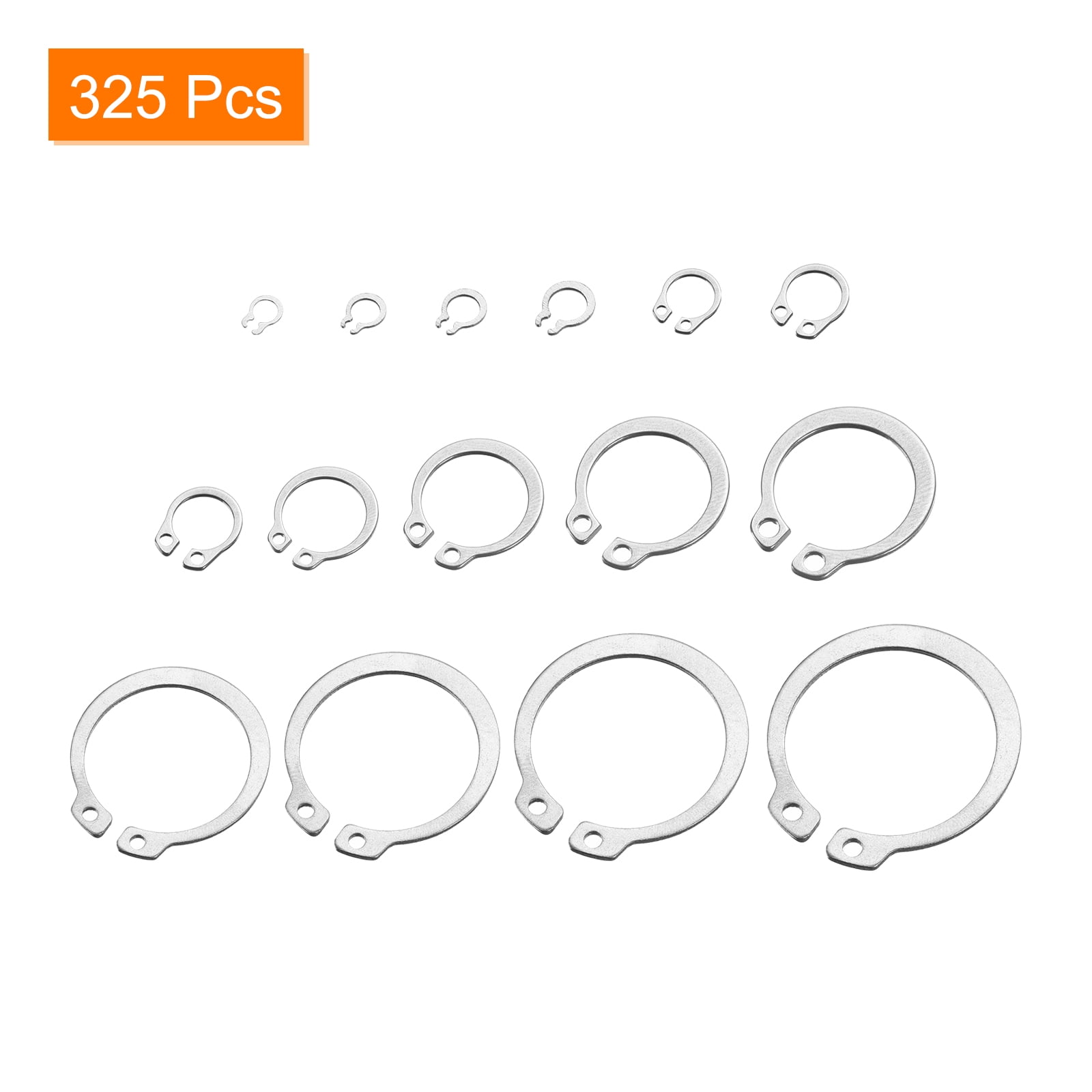 Uxcell 325 Pack External Retaining Rings, 16 Sizes 304 Stainless Steel Circlip Snap Ring