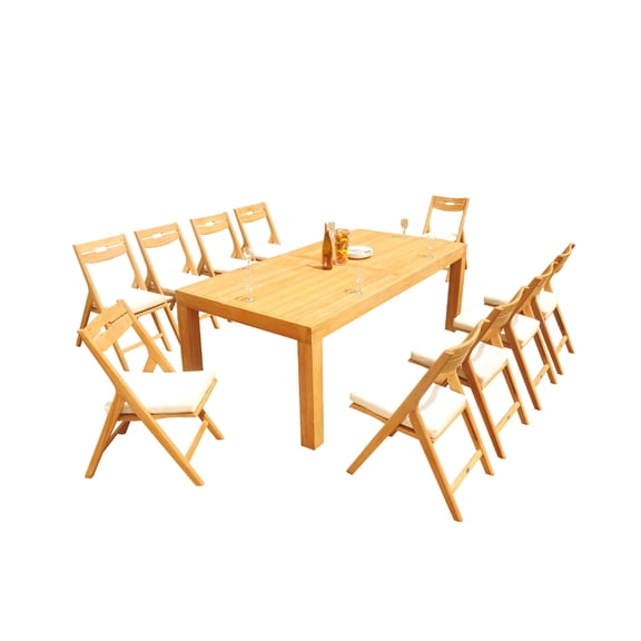 Grade-A Teak Dining Set: 10 Seater 11 Pc: 86" Canberra Rectangle Table And 10 Surfliner Folding Reclining Arm Chairs Outdoor WholesaleTeak #51SL1911