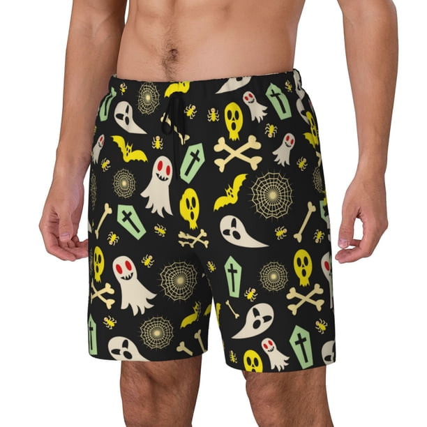 Balery cartoon Skull spider web Bañador para hombre, shorts de playa de secado rápido con entrepierna y forro de compresión-Medium