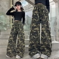 thumbnail image 6 of TIREOW Girls Cargo Pants Camouflage Color Elastic High Waist Wide Leg Drawstring Cargo Trousers Fashion Streetwear Cargo Pants, 6 of 8
