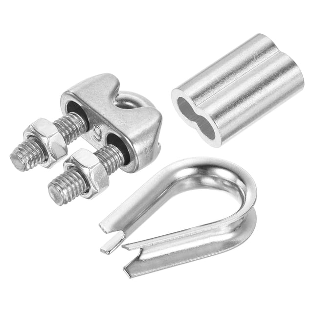Unique Bargains 1/4' Wire Rope Kit, 24 Pack M6 Stainless Steel Thimbles Clamps Crimping Loop