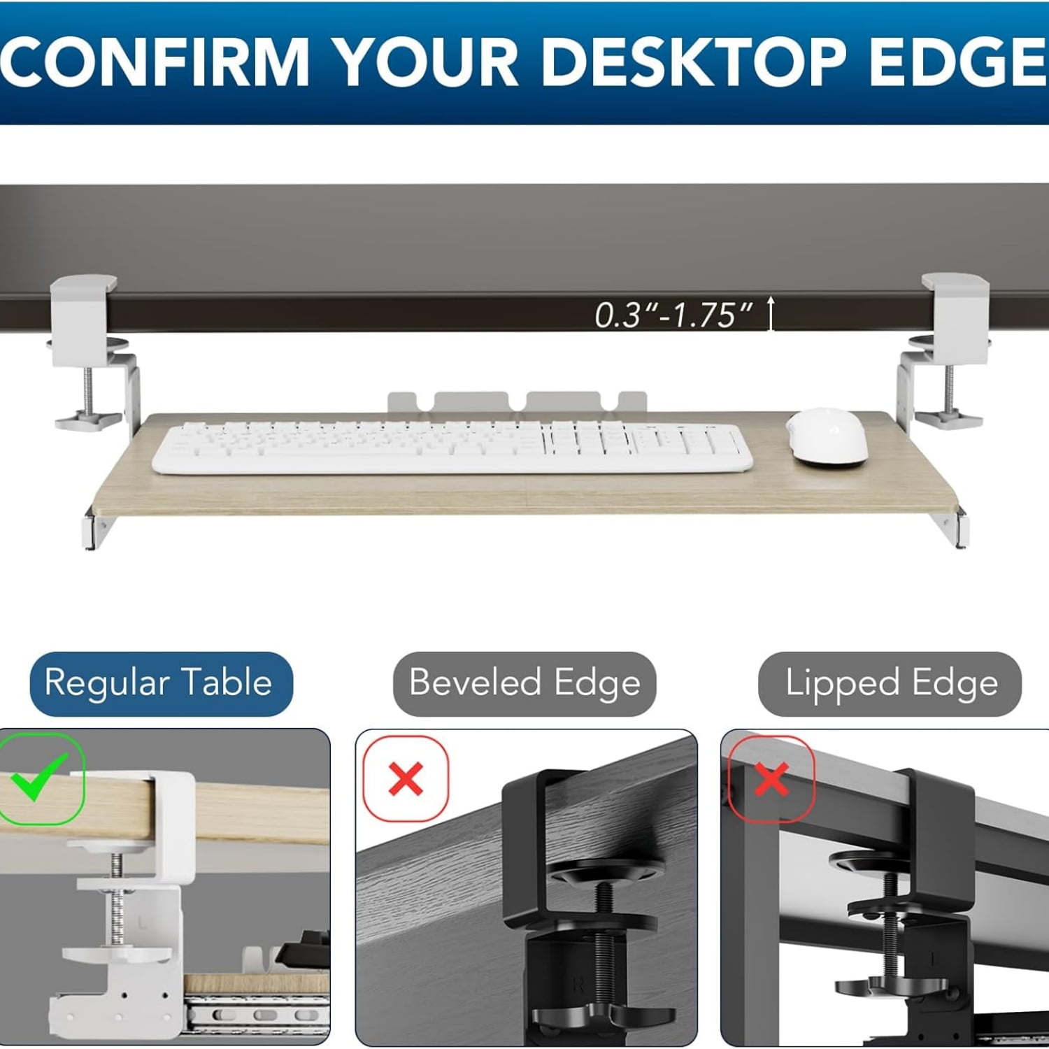 Keyboard Tray Under Desk Pull Out with Extra Sturdy C Clamp Mount System, 27.3 (32.5 inch Including Clamps) x 11 Inch Slide-Out Platform Computer Drawer for Typing