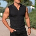 thumbnail image 2 of Men's Sleeveless Tank Top Polyester Spandex Blend, Pullover Muscle Vest Turndown Collar, Quick Dry Breathable Casual Workout Streetwear Active Summer | Zenithor,Black L, 2 of 9