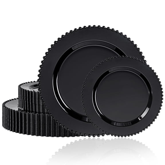 60pcs Black Plastic Plates - Heavy Duty Disposable Including 30pcs 10'' Dinner & 7.5'' Dessert -hard Plate For Party Wedding Bridal Shower