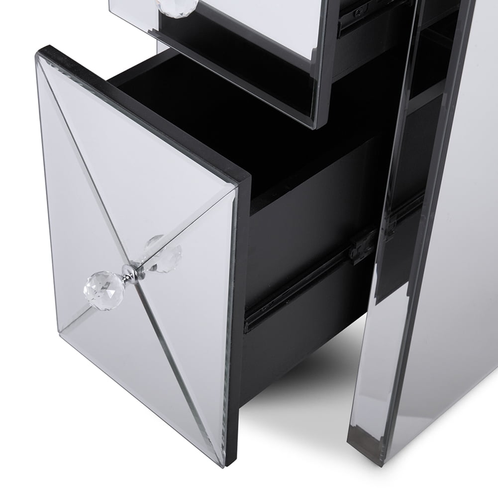 Kadyn Mirrored Nightstand with 2-Drawers, Small Mirror Accent Silver Table End Table for Bedroom Living Room