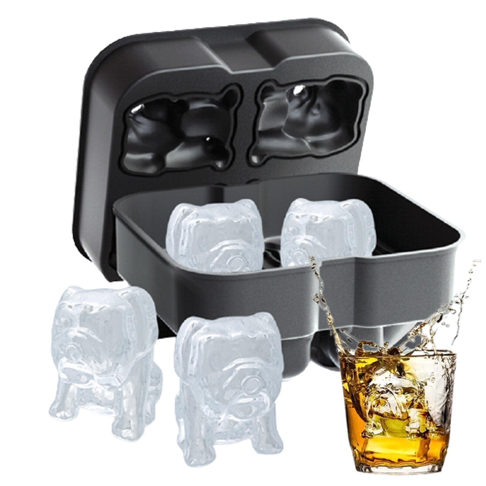 Bulldog Ice Cube Mold 4 Cavity Novelty Drink Tray Fun Shape Ice