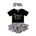 thumbnail image 1 of Baby Girls 3-piece Outfit Set Letter Print Romper+Shorts+Headband Set, 1 of 10