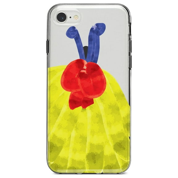DistinctInk Clear Shockproof Hybrid Case for iPhone 7 8 SE (2020 Model) 4.7" Screen TPU Bumper Acrylic Back Tempered Glass Screen Protector - Princess Dress - Yellow , Blue , Red