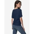 thumbnail image 2 of Womens Solid Short Sleeve V-Neck Boat Neck Dolman Top with Side Shirring Drape Tunic, 2 of 6