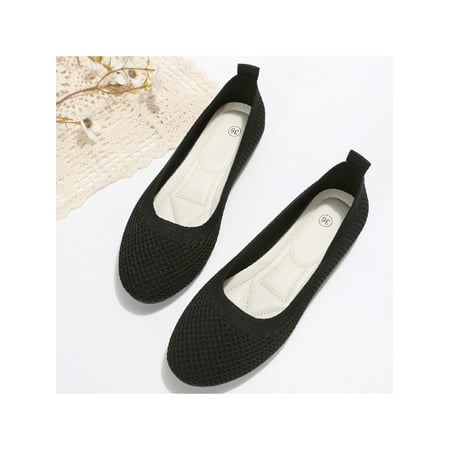 

Rotosw Ladies Flats Slip On Ballet Flat Memory Foam Casual Shoes Non-slip Mesh Loafers Shopping Lightweight Shoe Black 8.5