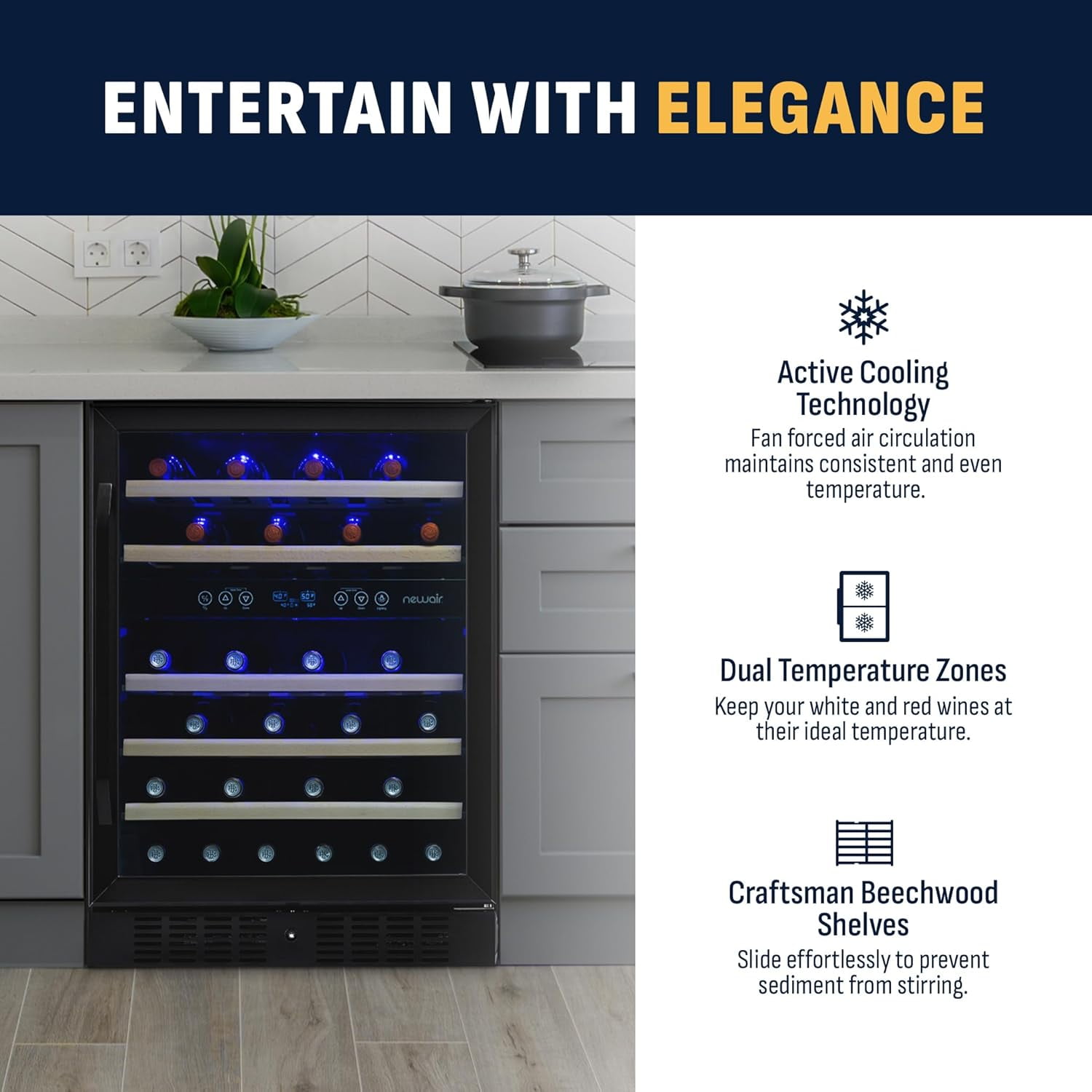 Restored Newair NWC046BS00-RB 24" Built-in Dual Zone Wine Fridge, 46 Bottles, Black (Refurbished)