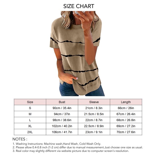 Summer Short Sleeve T Shirt, Women Short Sleeve T Shirt Loose Cut Stripes Pattern Skin Friendly Breathable For Office ANGGREK IE1711