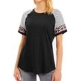 thumbnail image 4 of Women Crew Neck Short Sleeve Stripes Leopard Print Top, M, 4 of 8
