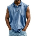 thumbnail image 2 of LODIENY Tank Tops for Men Summer Sleeveless Henley Shirts Vintage Distressed Washed V Neck Button Muscle T-Shirts Loose Fit Casual Athletic Workout Collared Tees Vest Light Blue XXXL, 2 of 6