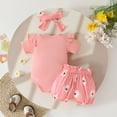 thumbnail image 7 of Hpapadks Baby Girl Outfits Short Sleeve Flowers Embroidered Romper Bowknot Shorts Hairband Baby Girl Clothes Red 3-6 Months, 7 of 7