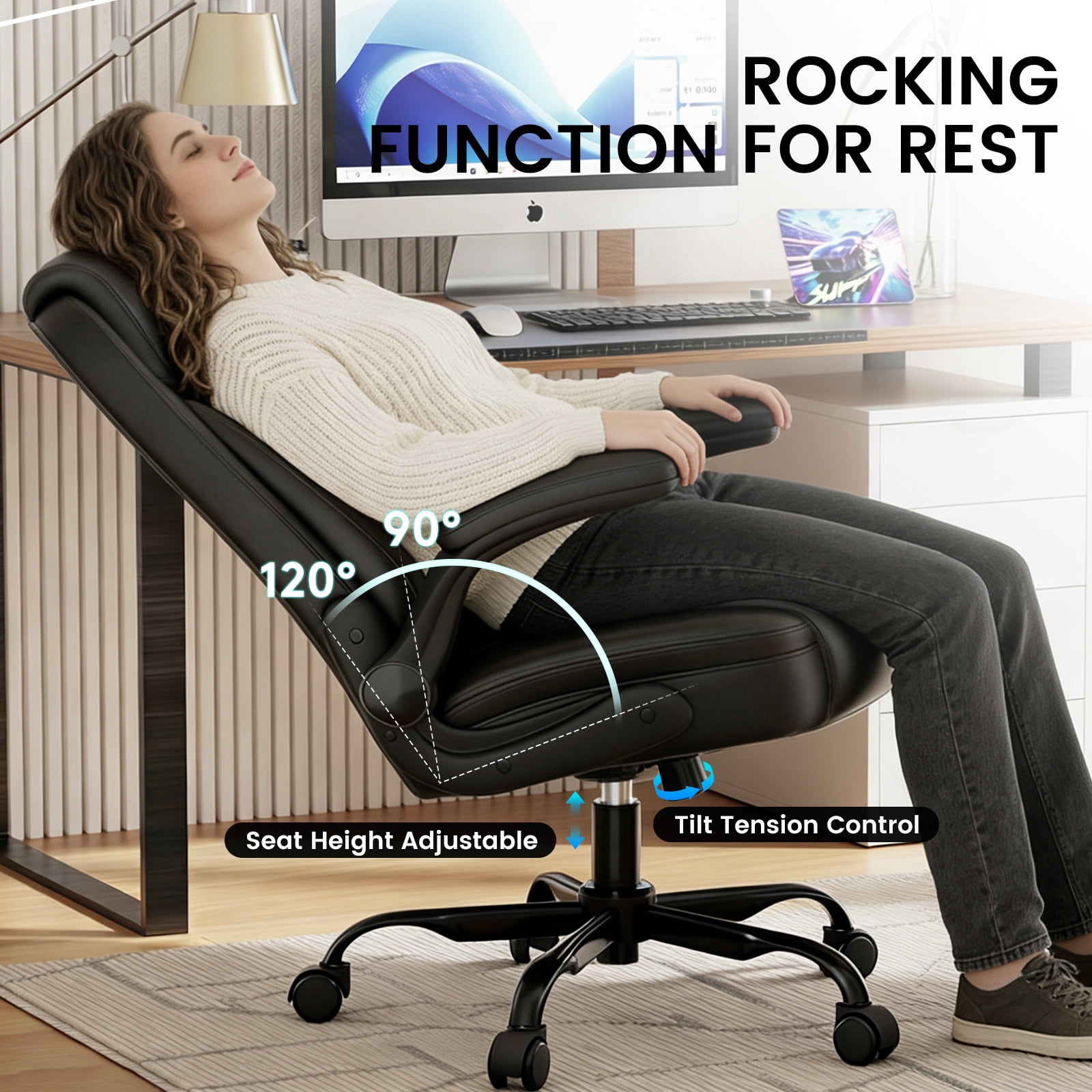 GTRACING Office Chair, 400LBS Big and Tall Home Office Chair Wide Seat Ergonomic Computer Desk Chair with Flip-up Arms, Black
