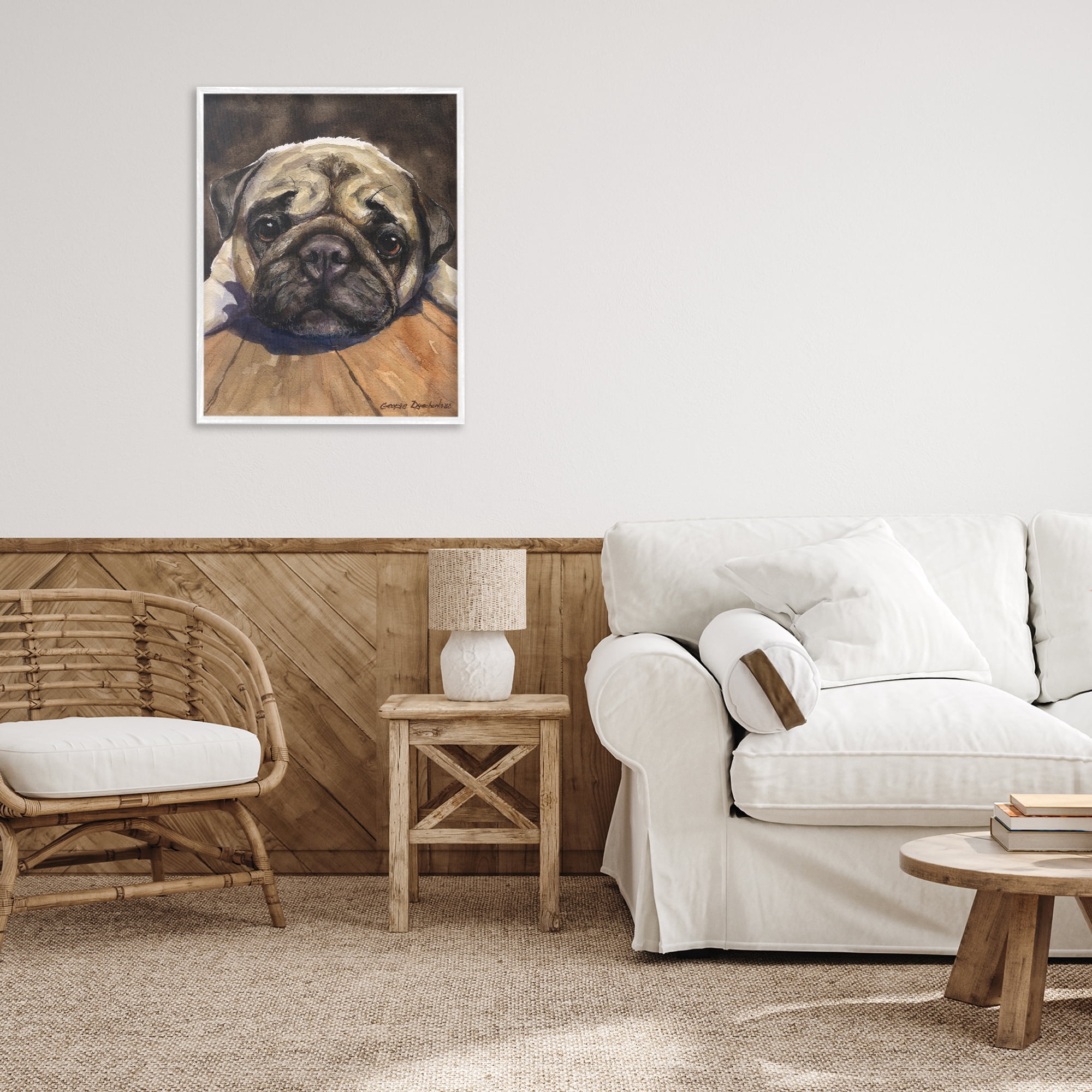 Stupell Industries Pug Soulful Portrait White Framed Giclee Art, design by George Dyachenko