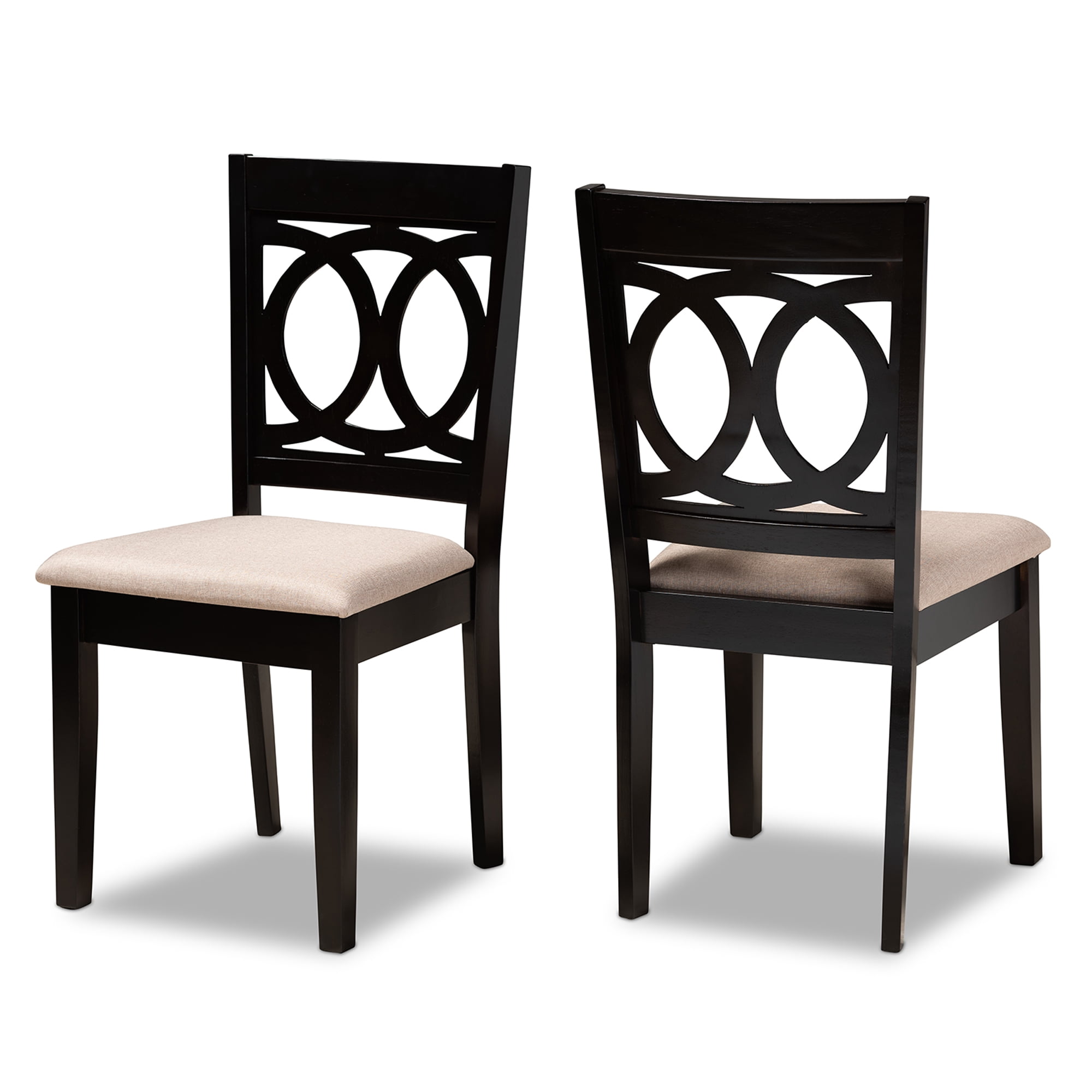 Baxton Studio Lenoir Modern and Contemporary Sand Fabric Upholstered Espresso Brown Finished Wood 2-Piece Dining Chair Set Set