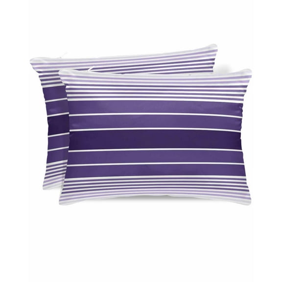 Hokiten Pillow Cases Queen Size Set of 2, Couch Pillow Covers, Purple Ombre Stripe Satin Pillowcases with Zipper for Hair/Skin, Pillow Protector Cover, Farmhouse Striped Gradient 20x30 Inches