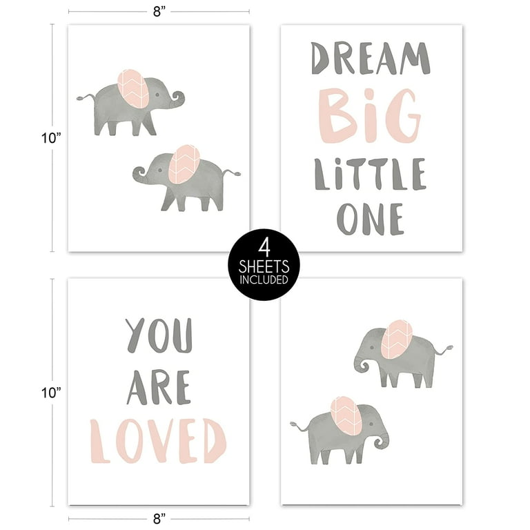 Elephant Grey and Blush Pink Collection Wall Art Prints - Set of 4