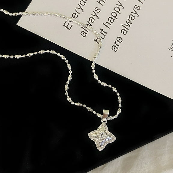 Leander Silver Four-Leaf Clover Necklace, Micro-Inlaid Zirconia Necklace, Bracelet, Pearl Earrings, Fashionable Women's Hand Necklace