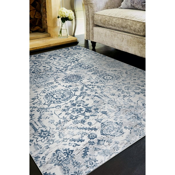 Calinda Marlowe Steel BlueIvory Area Rug Multiple Sizes Walmart