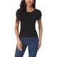 thumbnail image 1 of Camisetas de punto de manga corta casual para mujeres INSPIRE CHIC, blusas básicas de verano de cuello redondo, ajuste slim, color sólido, talla L negra, 1 of 6