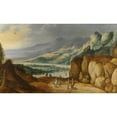 thumbnail image 2 of Joos de Momper 24x16 Black Ornate Framed Double Matted Museum Art Print Titled: An Extensive Mountainous River Landscape with Horsemen Conversing on a Raised Plateau, 2 of 5