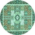 thumbnail image 1 of Ahgly Company Machine Washable Indoor Round Abstract Turquoise Blue Modern Area Rugs, 4' Round, 1 of 4